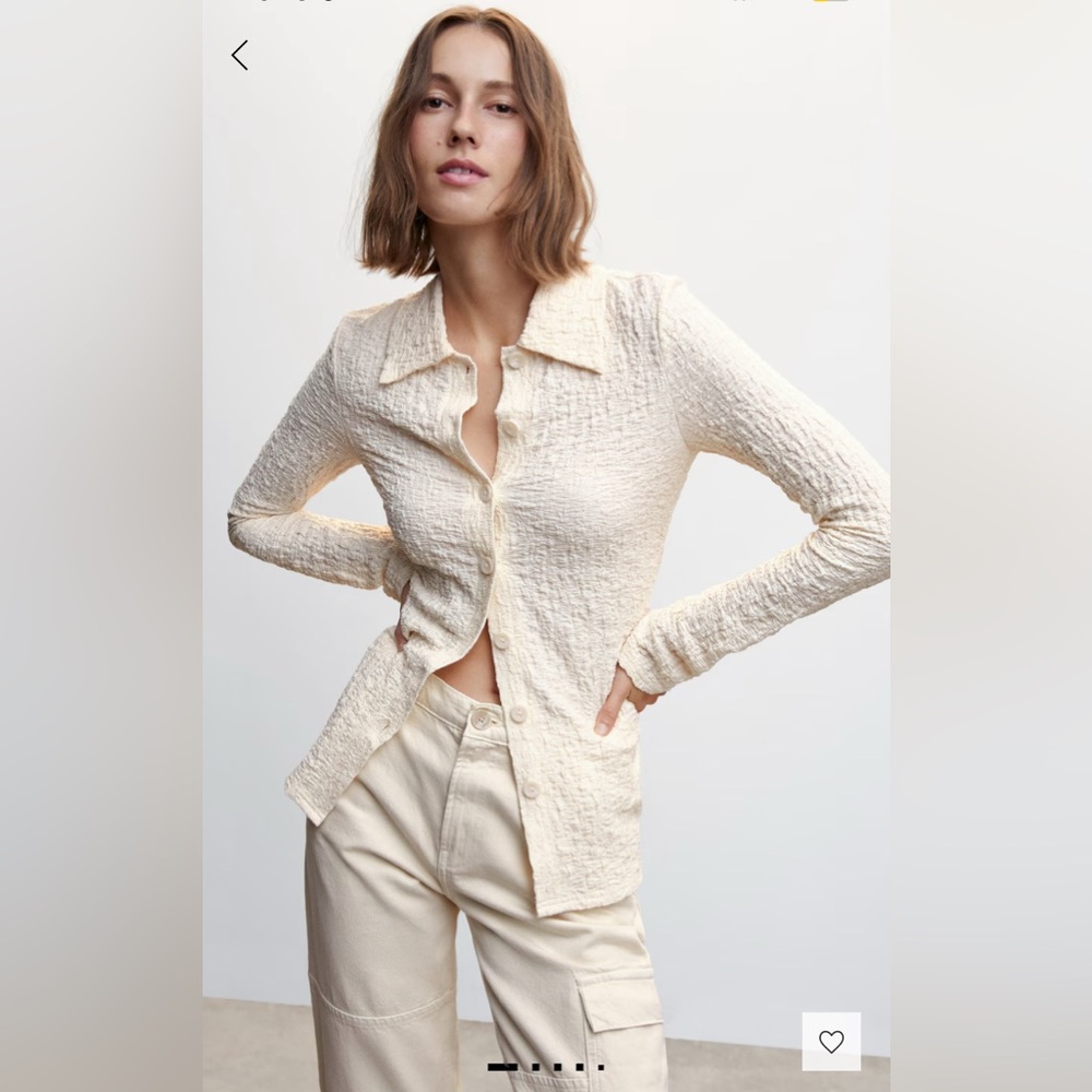 MANGO. Textured Ecru Top. Size 4
